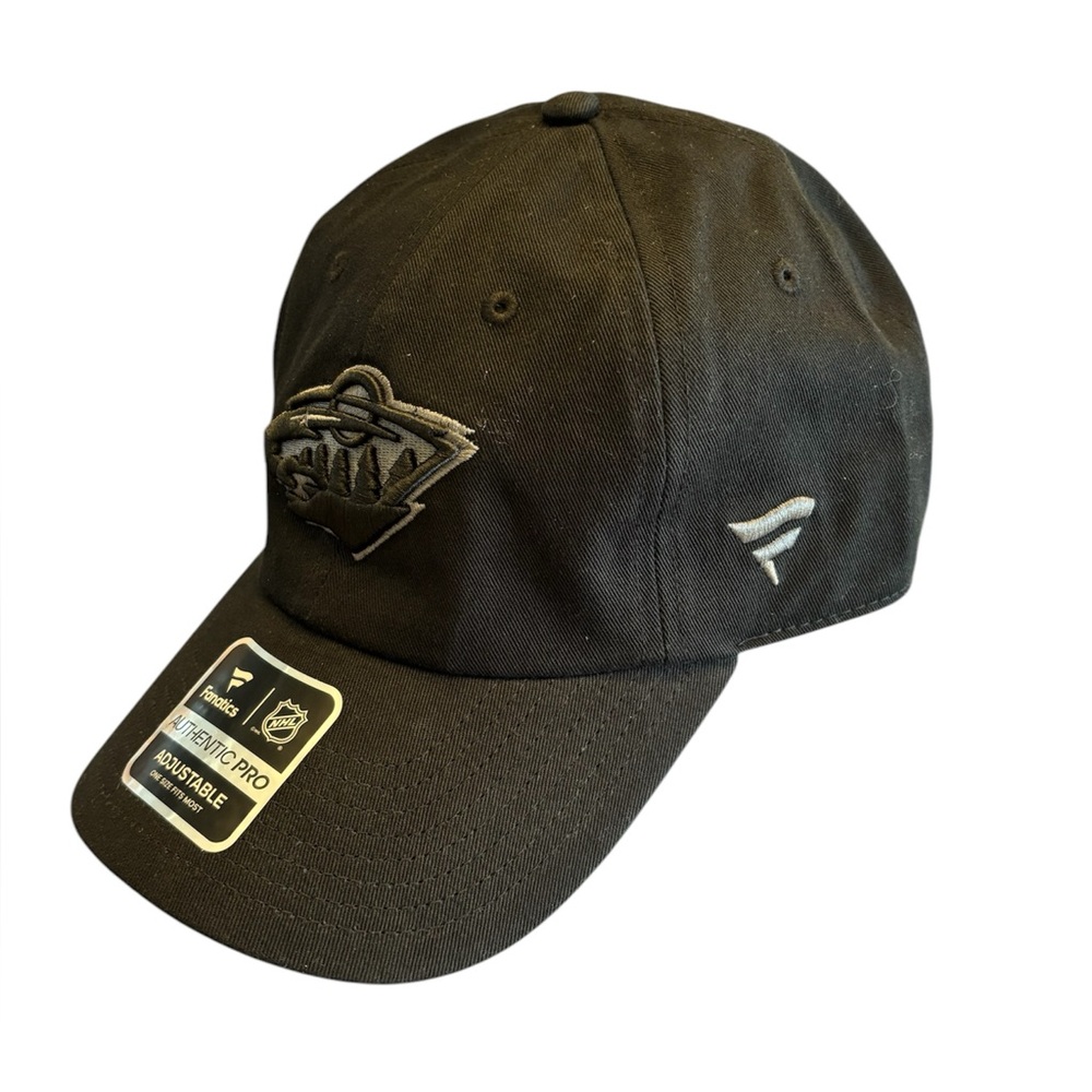NWT Fanatics Minnesota Wild Authentic Pro black adjustable cap.